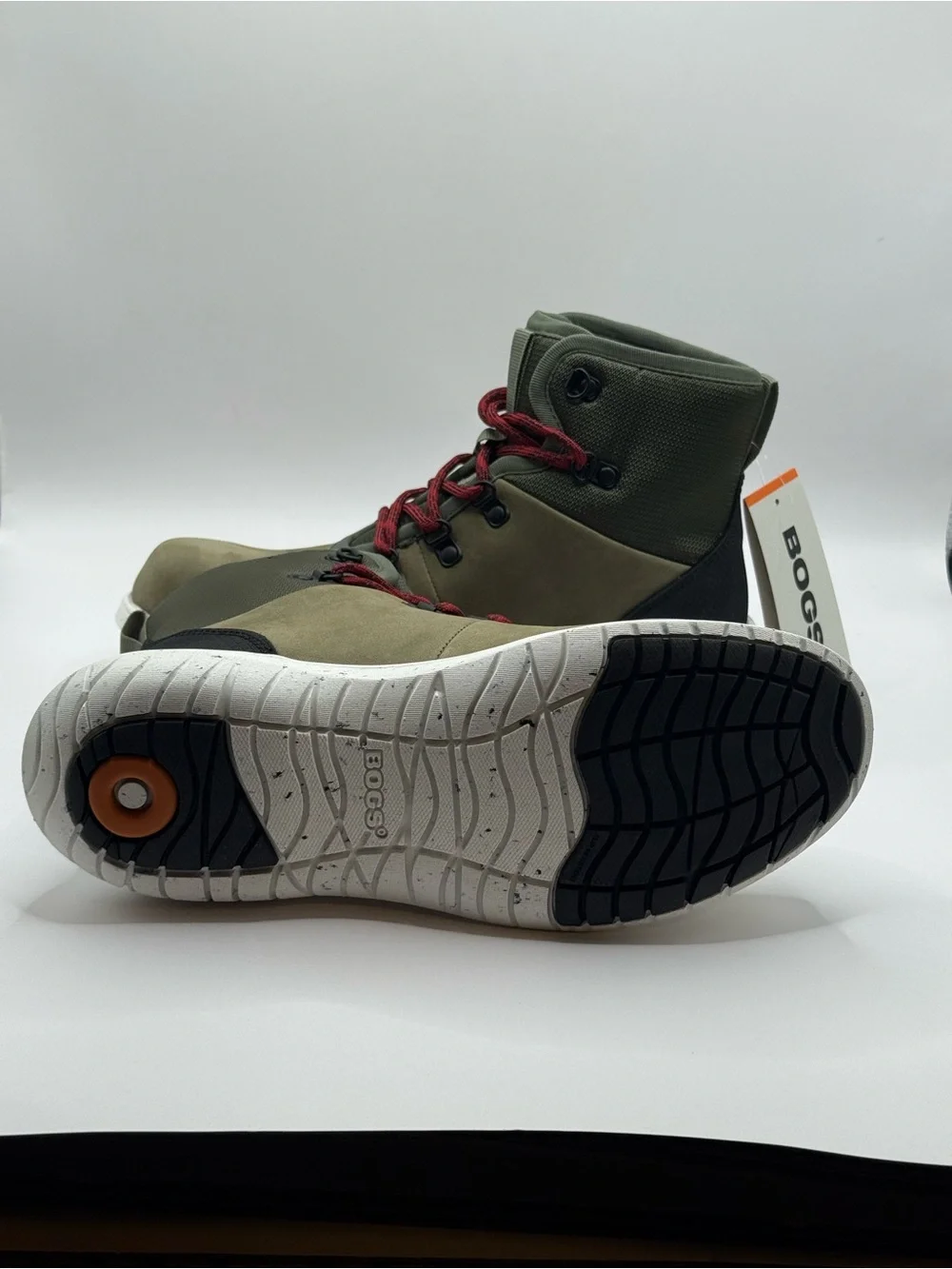 Bogs Olive Green and Black Kids Boots with Red Laces